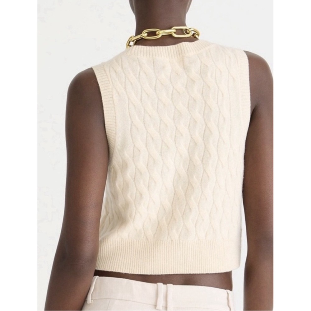 J.Crew Cashmere Cropped Cable-Knit Sweater-Vest in Buttercream Women's Large - Picture 2 of 10